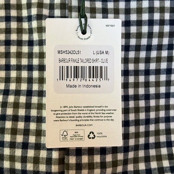 Barbour Men’s Finkle Tailored Shirt - Olive: Size Medium - Picture 5 of 6